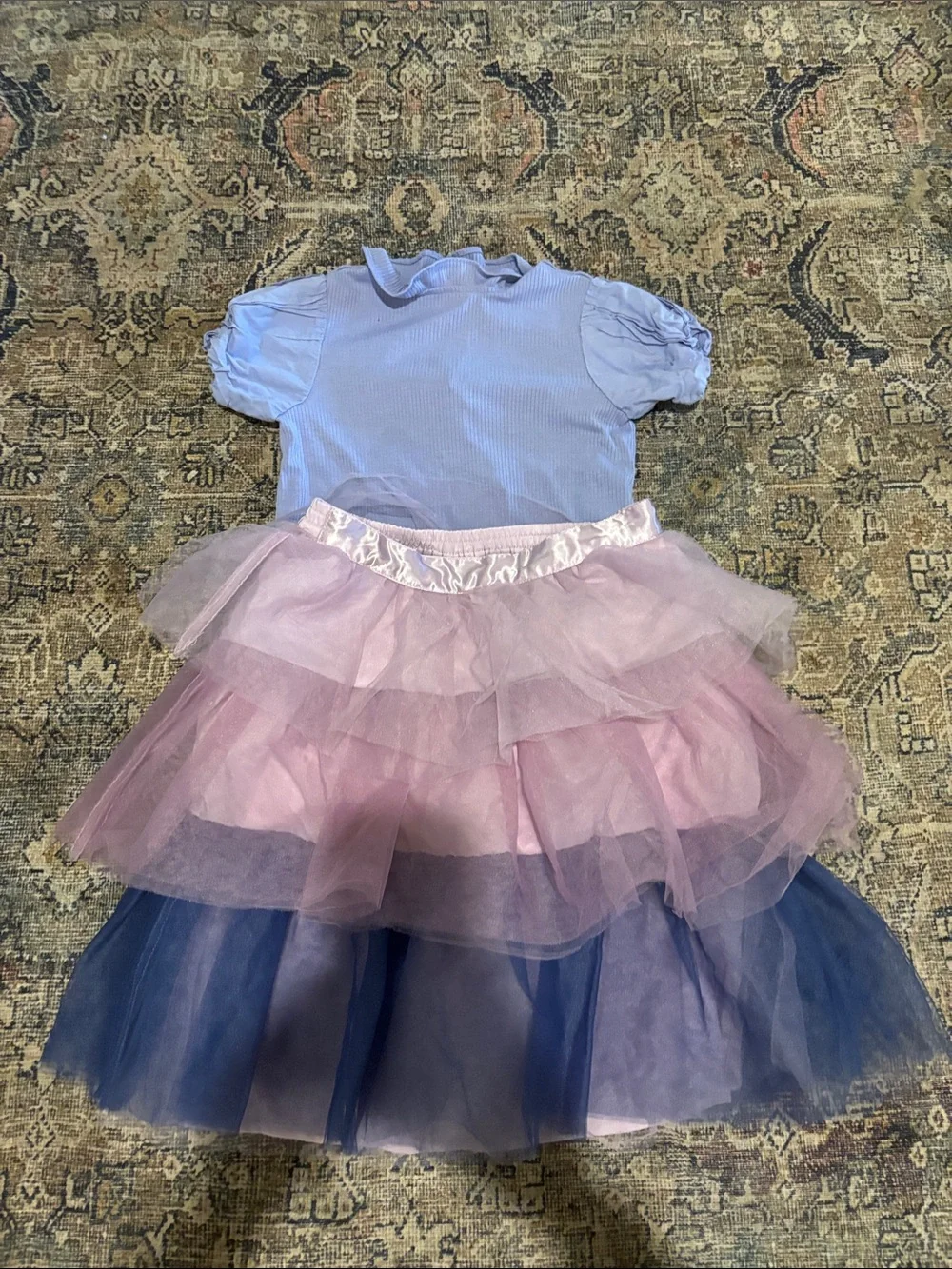 Janie and Jack Lavender Top with Pink and Navy Layered Tulle Skirt